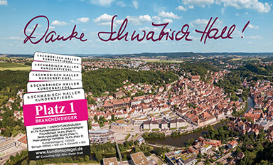 Motiv mit "Danke SchwäbischHall" und den fünf Auszeichnungen.