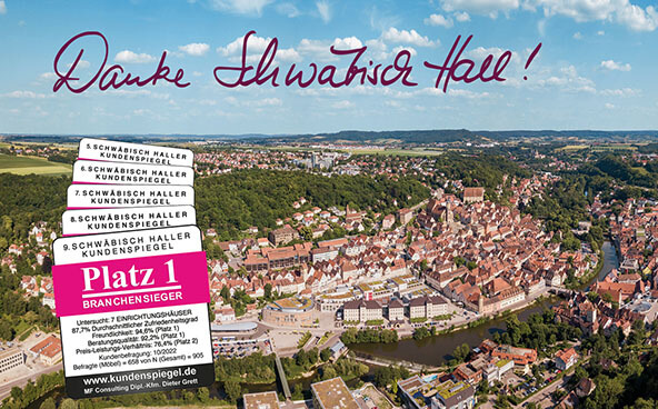 Danke Schwäbisch Hall - Möbel GUNST wurde zur Nr. 1 unter den Einrichtungshäusern in Hohenlohe gewählt.