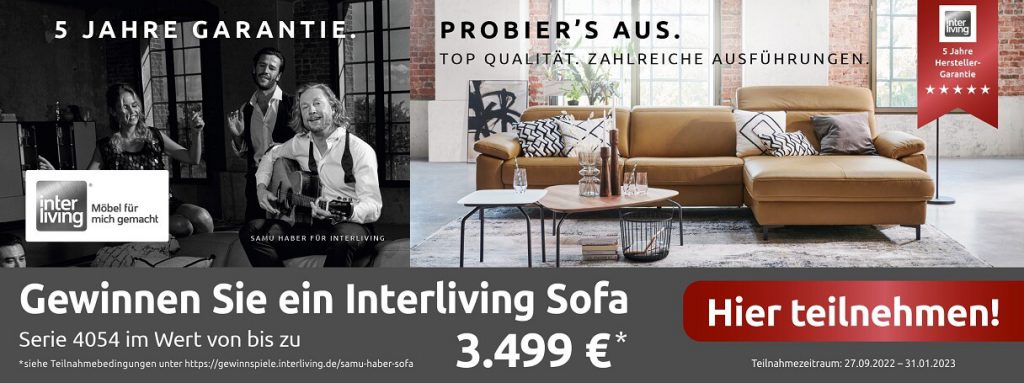 Banner zum Gewinnspiel Interliving Sofa - mit Samu Haber.